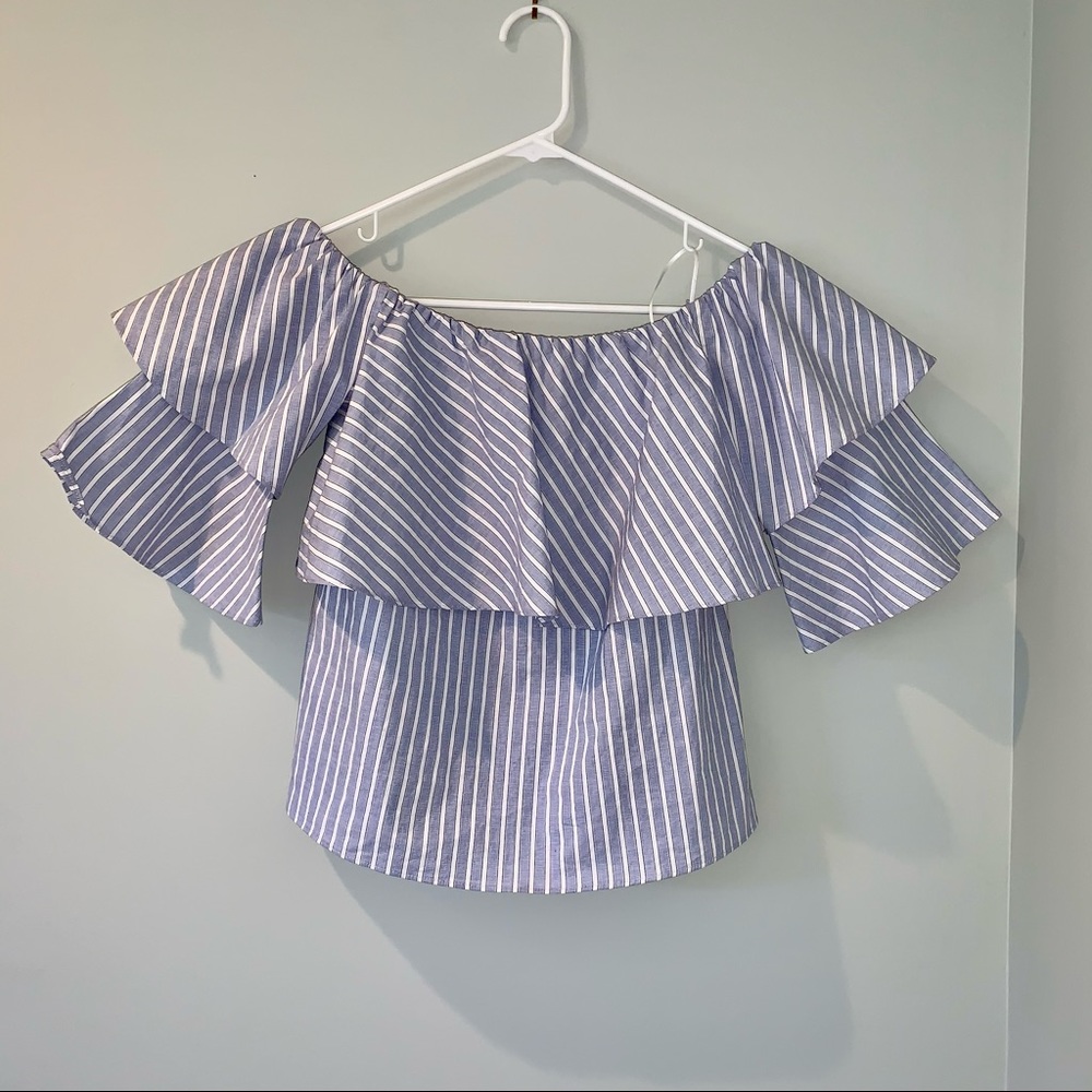 Off the shoulder blue and white top, xs